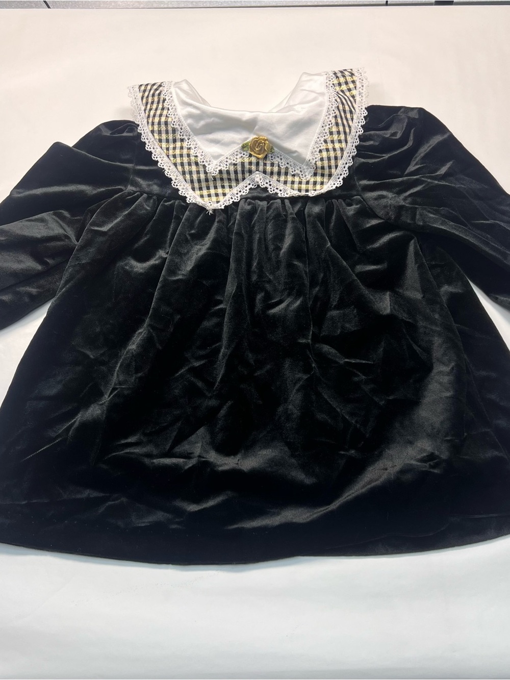 Black Velvet Kids Formal Dress with Decorative Peter Pan Collar